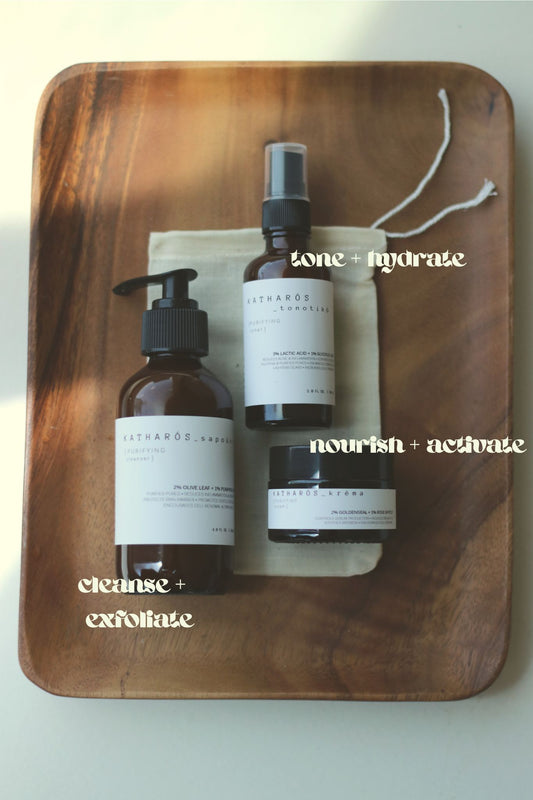 KATHARÓS Trio | Essential Daily Purifying Skincare Set [for oily or acne-prone skin]